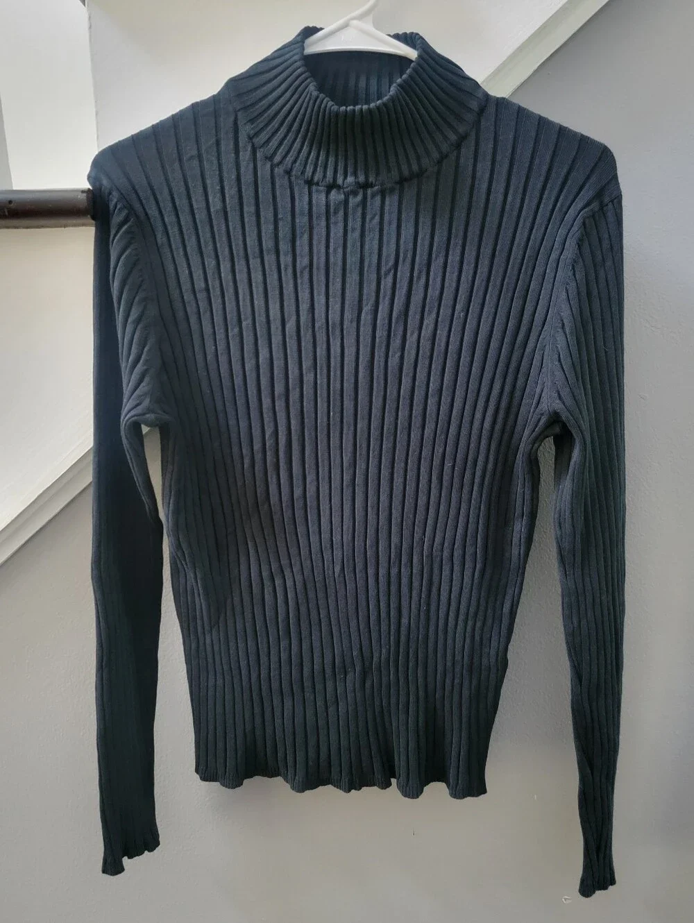 Neiman Marcus Women Ribbed High Neck Long Sleeve Top Black Size XL